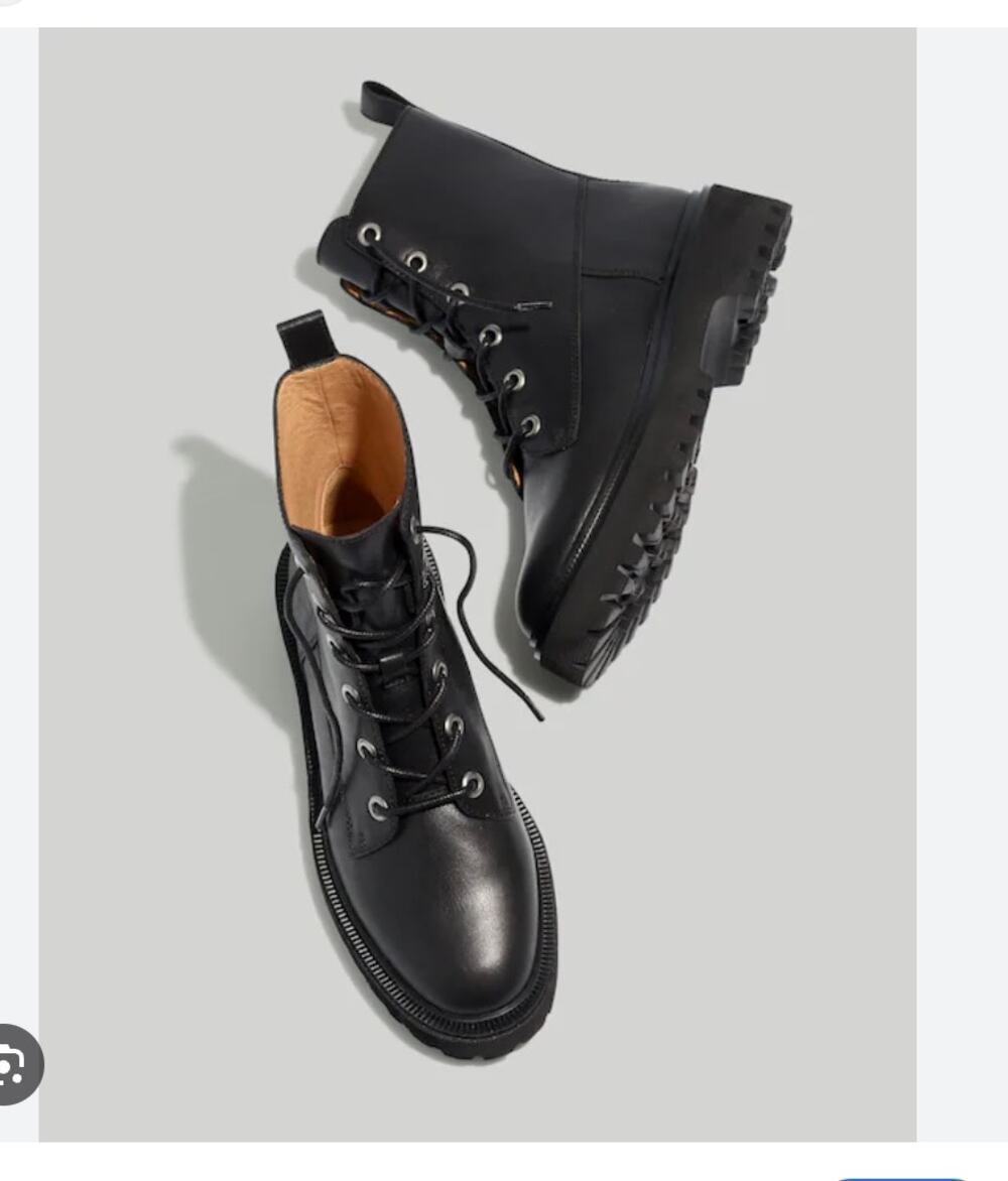Madewell The Rayna Lace-Up Boots 8 black leather moto lug sole chunky biker